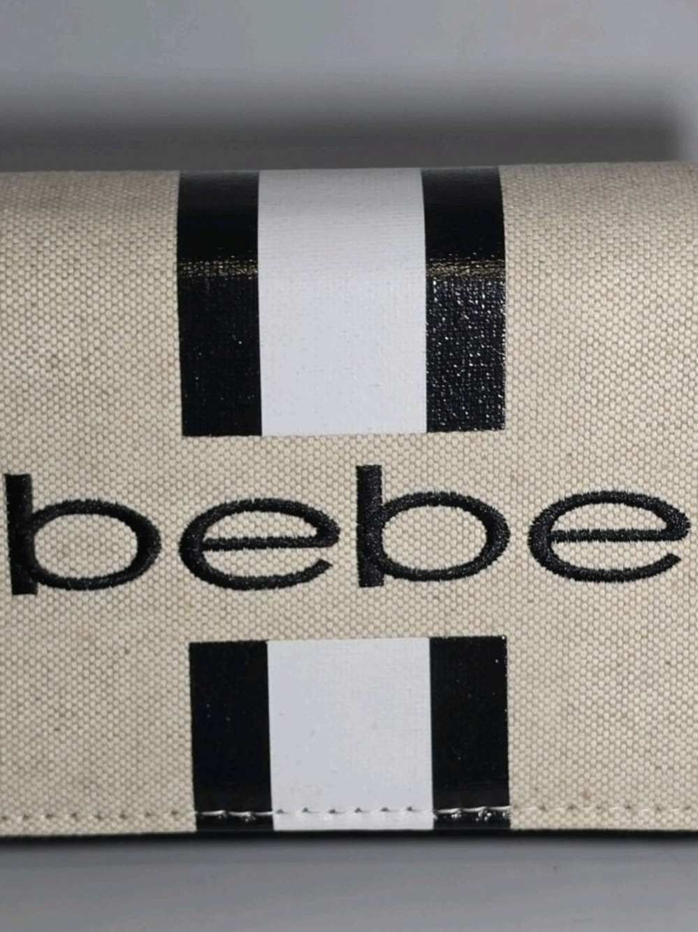 bebe Canvas Wallet in Natural with Black Stripes